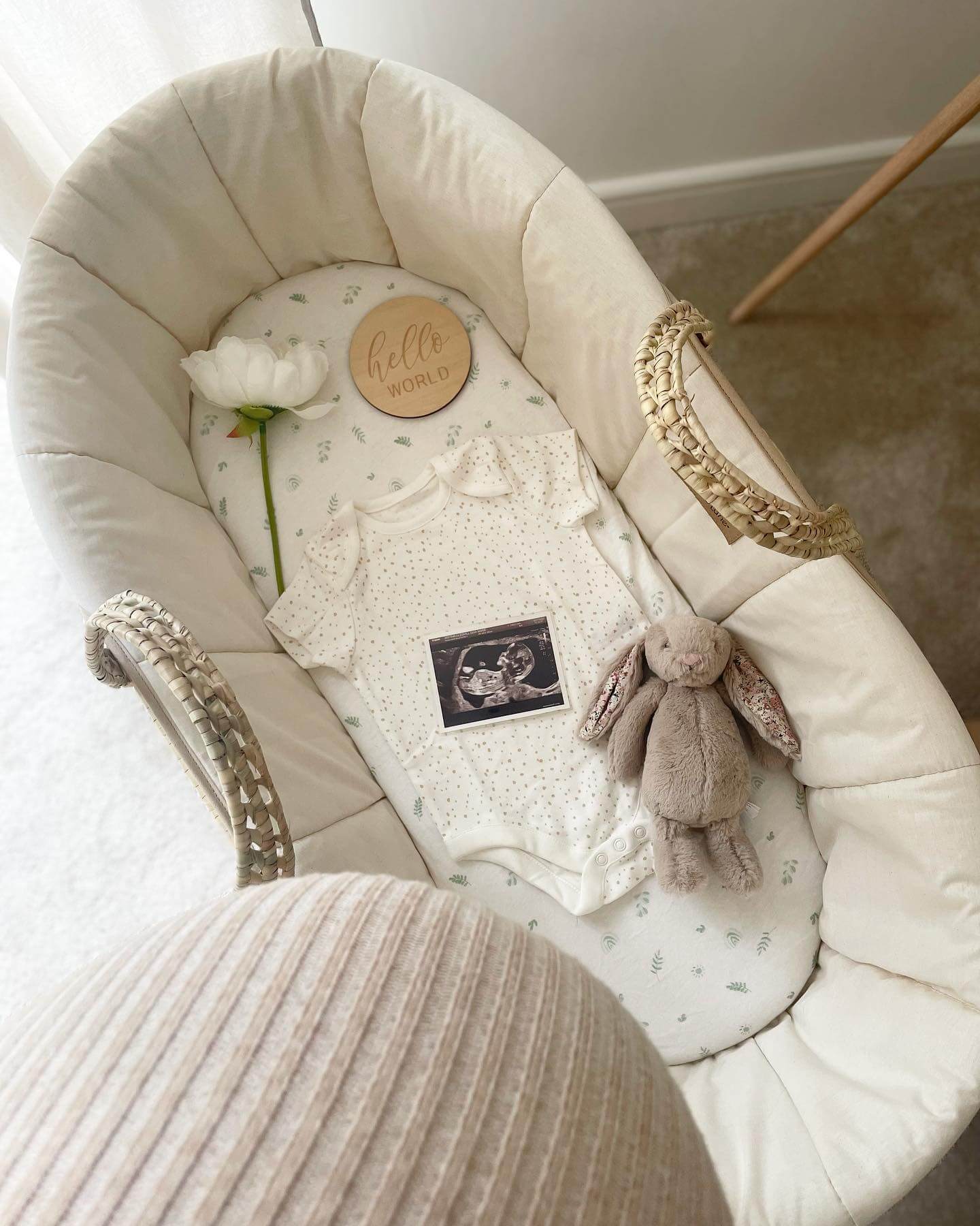 Clair de Lune Organic Palm Moses Basket in Cream Nursery Prep