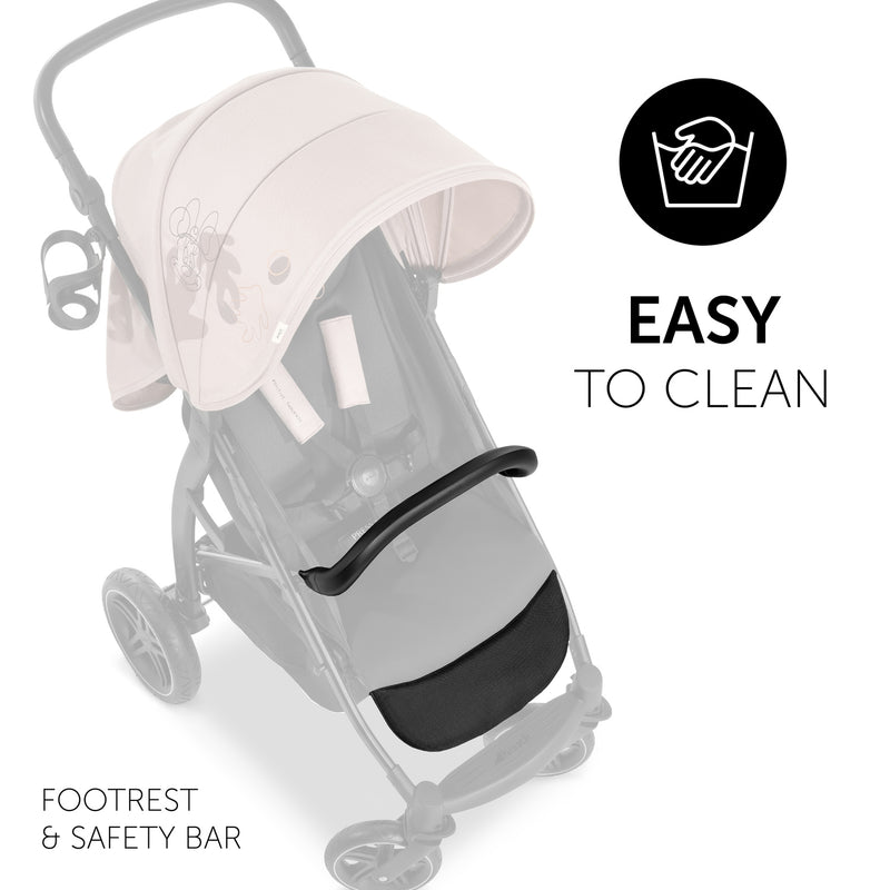The footrest and safety bar of the Minnie Mouse Rose Hauck Rapid 4D Pushchair | Strollers | Pushchairs, Carrycots & Car Seats Baby | Travel Essentials - Clair de Lune UK