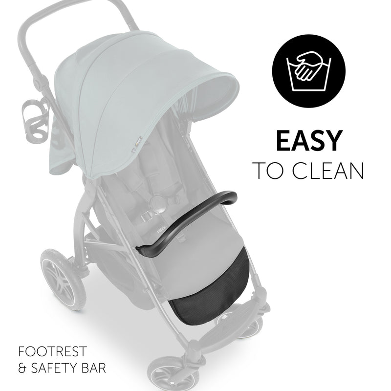 The footrest and safety bar of the Duck Egg Grey Hauck Rapid 4D Pushchair | Strollers | Pushchairs, Carrycots & Car Seats Baby | Travel Essentials - Clair de Lune UK