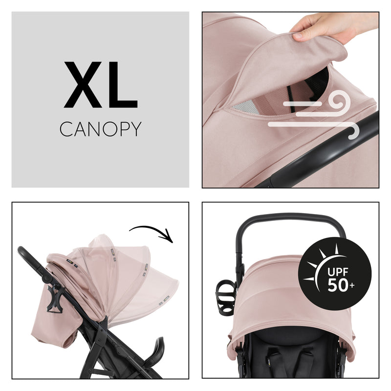 The adjustable elements of the Pastel Pink Hauck Rapid 4D Pushchair | Strollers | Pushchairs, Carrycots & Car Seats Baby | Travel Essentials - Clair de Lune UK