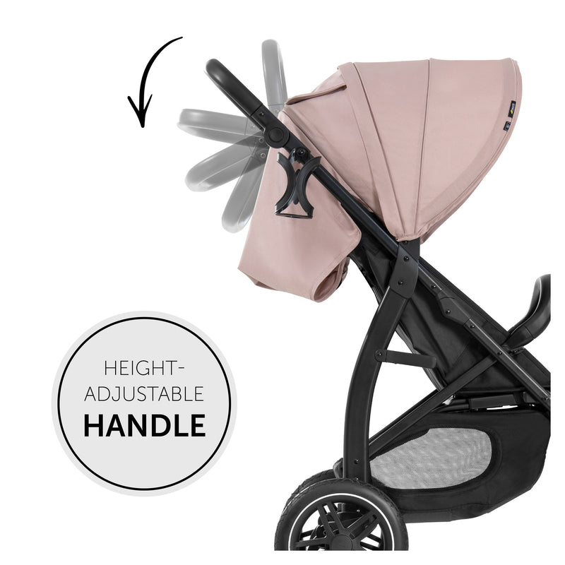 The adjustable push handle of the Pastel Pink Hauck Rapid 4D Pushchair | Strollers | Pushchairs, Carrycots & Car Seats Baby | Travel Essentials - Clair de Lune UK