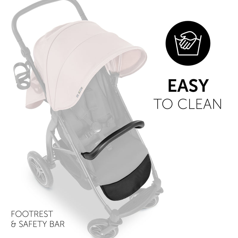 The footrest and safety bar of the Pastel Pink Hauck Rapid 4D Pushchair | Strollers | Pushchairs, Carrycots & Car Seats Baby | Travel Essentials - Clair de Lune UK
