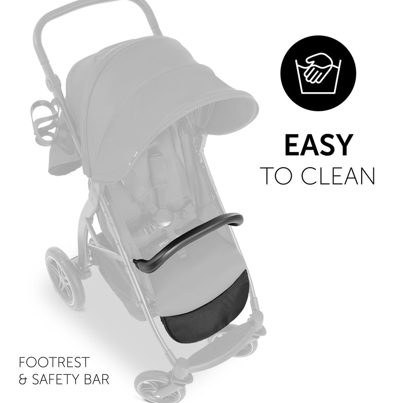 The footrest and safety bar of the Black Hauck Rapid 4D Pushchair | Strollers | Pushchairs, Carrycots & Car Seats Baby | Travel Essentials - Clair de Lune UK