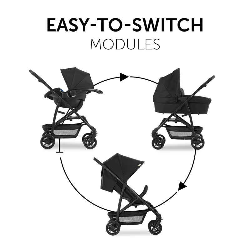 Three ways to pair the pushchair chassis with the carrycot, cart seat and pushchair unit from the Hauck Rapid 4 Trio Travel System | Buggies, Strollers & Pushchairs | Travel With Baby - Clair de Lune UK