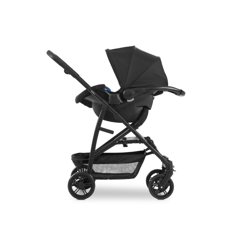 The car seat on the pushchair chassis from the Hauck Rapid 4 Trio Travel System in Grey | Buggies, Strollers & Pushchairs | Travel With Baby - Clair de Lune UK