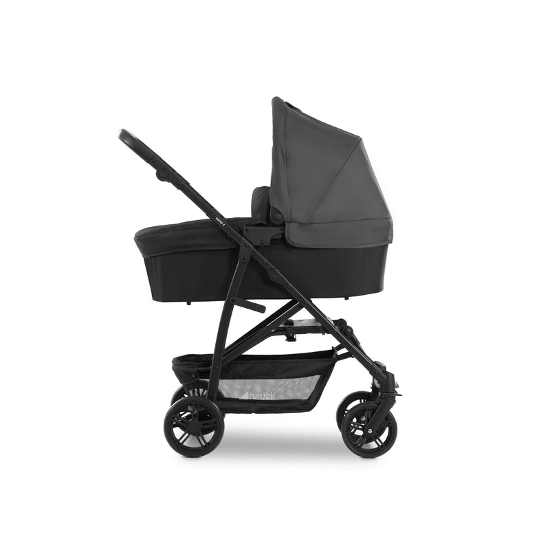 The carrycot on the pushchair chassis from the Hauck Rapid 4 Trio Travel System in Grey | Buggies, Strollers & Pushchairs | Travel With Baby - Clair de Lune UK