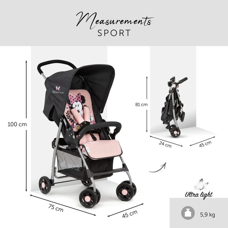 The dimensions of the pink Minnie Sweetheart Hauck Disney Sport Pushchair | Strollers, Pushchairs & Prams | Pushchairs, Carrycots & Car Seats Baby | Travel Essentials - Clair de Lune UK