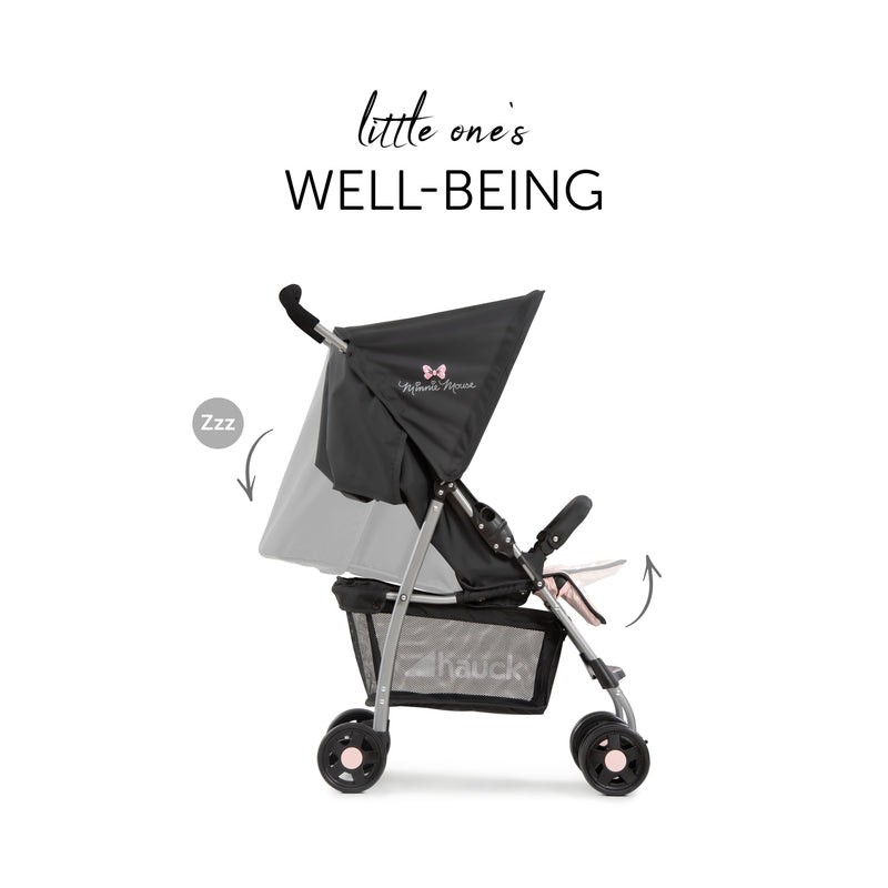 The adjustable back of the pink Minnie Sweetheart Hauck Disney Sport Pushchair | Strollers, Pushchairs & Prams | Pushchairs, Carrycots & Car Seats Baby | Travel Essentials - Clair de Lune UK