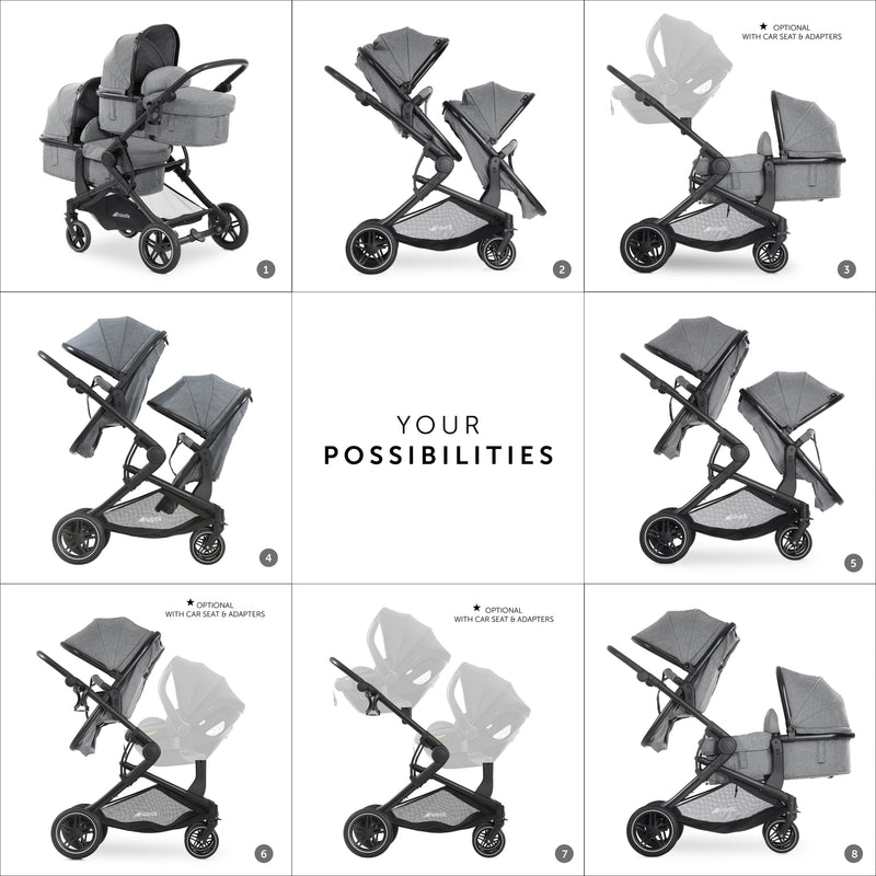 Different transformations of the Hauck Atlantic Twin Tandem Pushchair | Strollers, Pushchairs & Prams | Pushchairs, Carrycots & Car Seats Baby | Travel Essentials - Clair de Lune UK