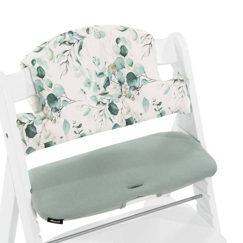 Jersey Leaves Hauck High Chair Pad Select on the white wooden highchair | High Chair Accessories | Highchairs | Feeding & Weaning - Clair de Lune UK