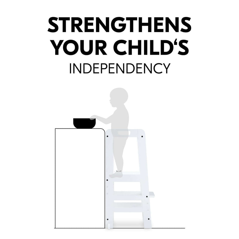 The personal development skill benefit of the White Hauck Learn N Explore Montessori Kitchen Helper & Learning Tower | Montessori Activities For Babies & Kids - Clair de Lune UK