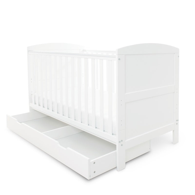 White Ickle Bubba Coleby Classic Cot Bed as a cot with a white drawer | Cots, Cot Beds & Toddler Beds | Nursery Furniture - Clair de Lune UK