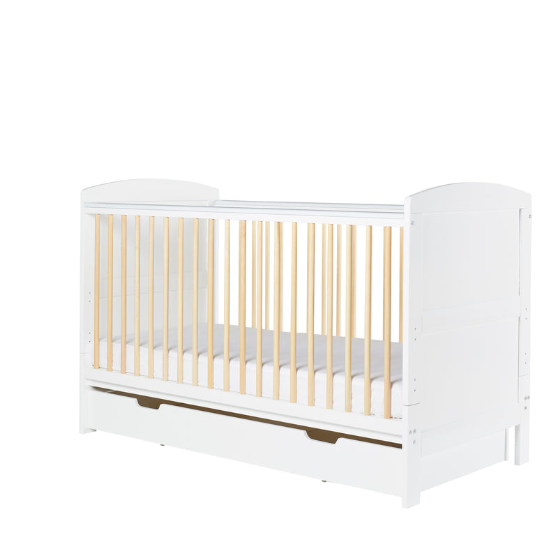 Natural and White Ickle Bubba Coleby Classic Cot Bed as a toddler bed with drawer | Cots, Cot Beds & Toddler Beds | Nursery Furniture - Clair de Lune UK