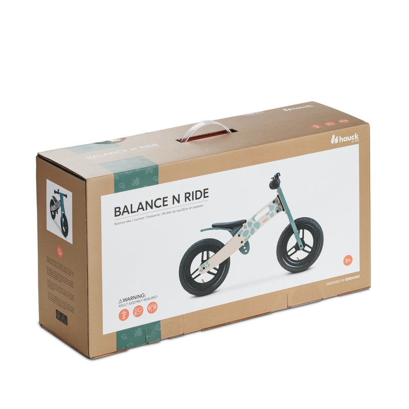 The packaging box of the Turtle Blue Hauck Balance N Ride Balance Bike | Toddler Bikes | Montessori Activities For Babies & Kids - Clair de Lune UK