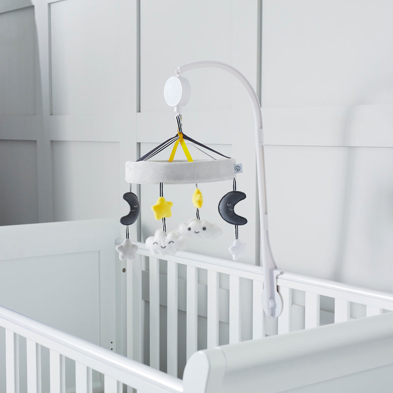 Cloud Ickle Bubba Musical Cot Mobile on an Ickle Bubba cot | Nursery Accessories | Baby and Toddler Bedding - Clair de Lune UK