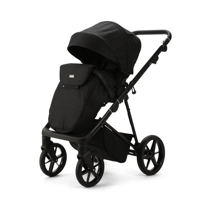 Black Mee-go 2in1 Milano Evo Pushchair (With Carrycot) coming up with a matching cosy baby footmuff | Pushchairs and Travel Systems | Baby & Kid Travel - Clair de Lune UK