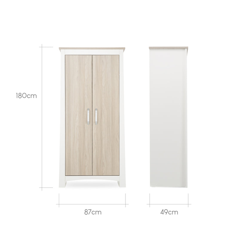The dimensions of the CuddleCo Ada Freestanding Double Wardrobe | Wardrobes & Shelves | Storage Solutions | Nursery Furniture - Clair de Lune UK