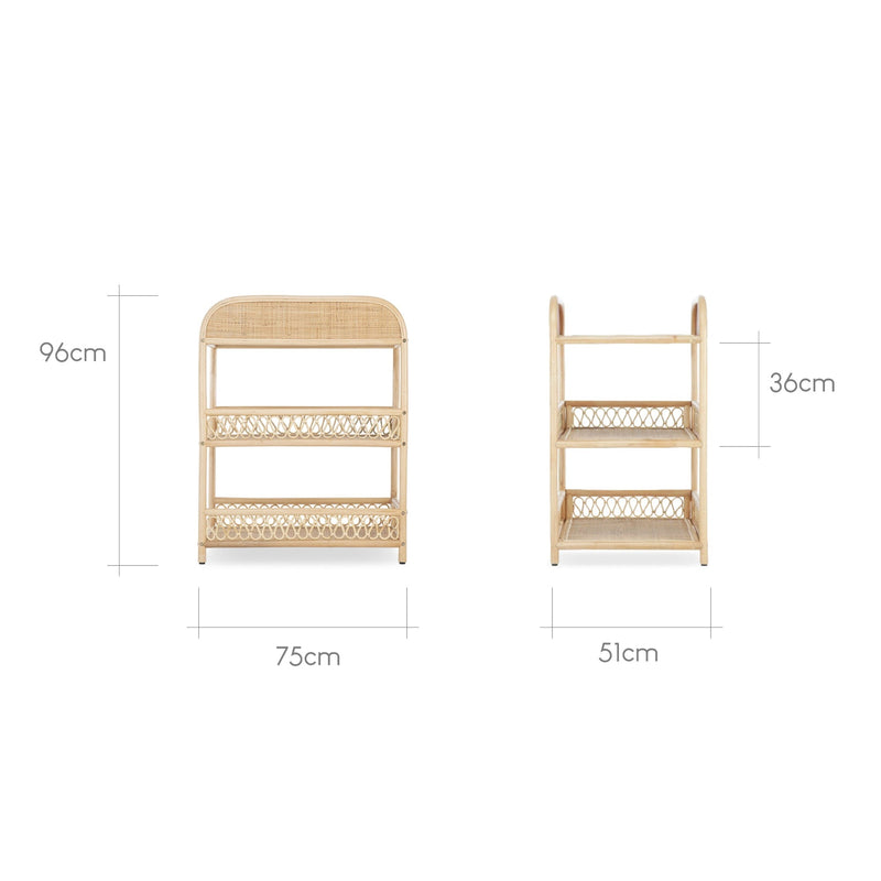 The dimensions of the CuddleCo Aria Rattan Changing Table | Baby Bath & Changing Units | Baby Bath Time - Clair de Lune UK