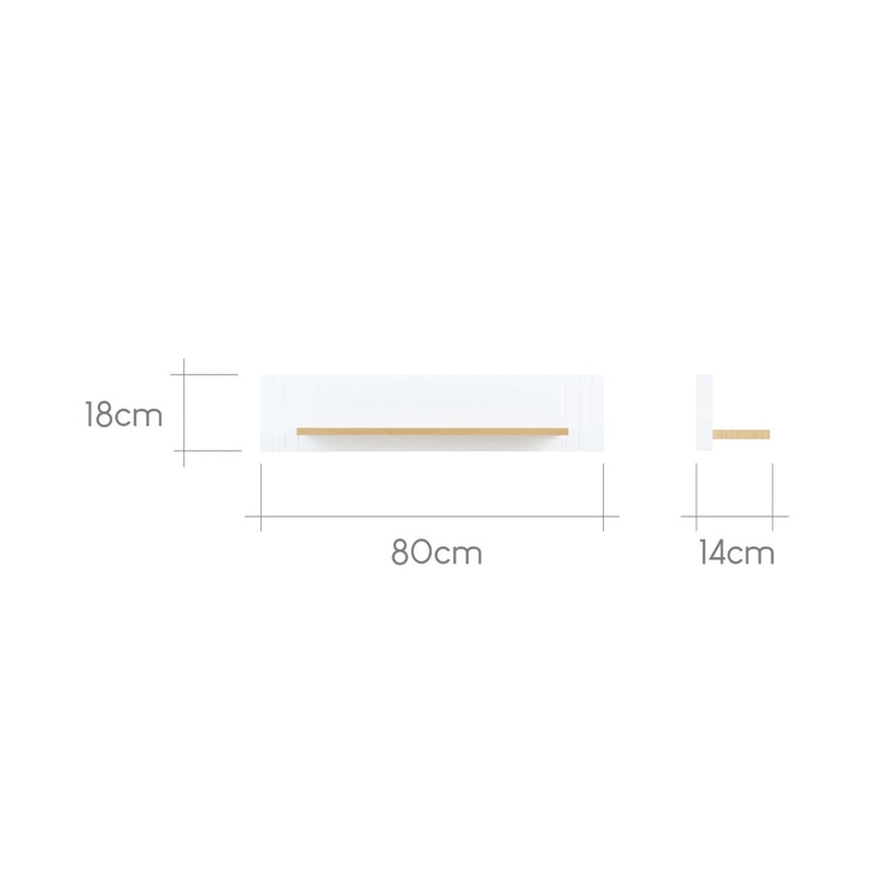 The dimensions of the White and Natural CuddleCo Rafi Shelf | Storage Solutions | Nursery Furniture - Clair de Lune UK