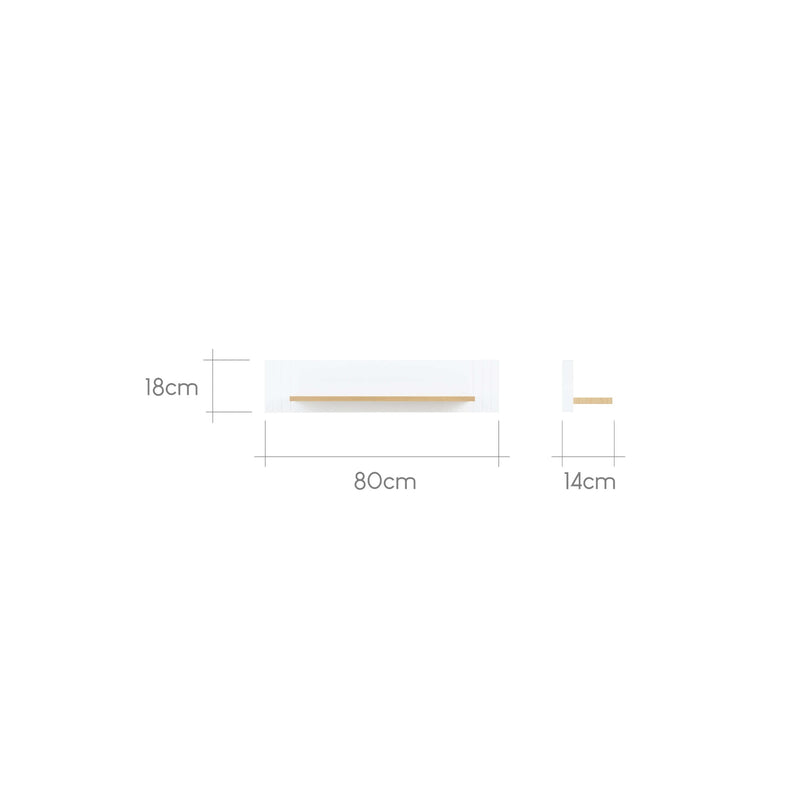 The dimensions of the white shelf from the White and Natural CuddleCo Rafi Nursery Room Sets | Nursery Furniture Sets | Room Sets | Nursery Furniture - Clair de Lune UK