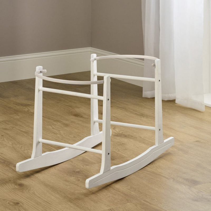 White Standard Rocking Moses Basket Stand in a nursery room | Moses Basket Stands | Moses Baskets and Stands | Co-sleepers | Nursery Furniture - Clair de Lune UK