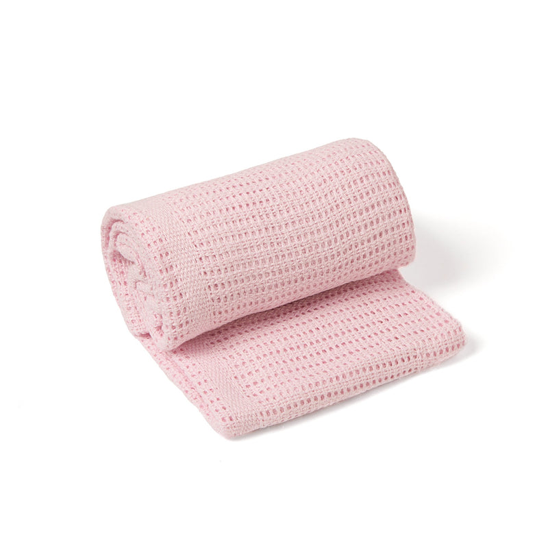 Folded Pink Soft Cotton Cellular Pram Blanket | Cosy Baby Blankets | Nursery Bedding | Newborn, Baby and Toddler Essentials - Clair de Lune UK