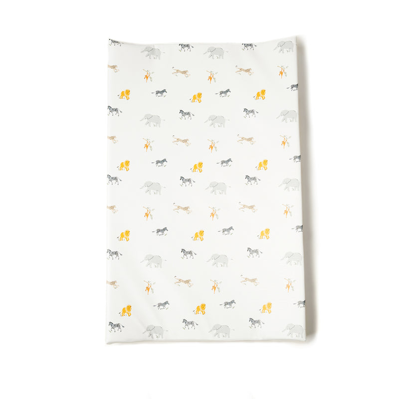 The safari animal print detail of the Jungle Dream Anti-Roll Wedge Baby Changing Mat | Baby Bath Time Essentials - Clair de Lune UK