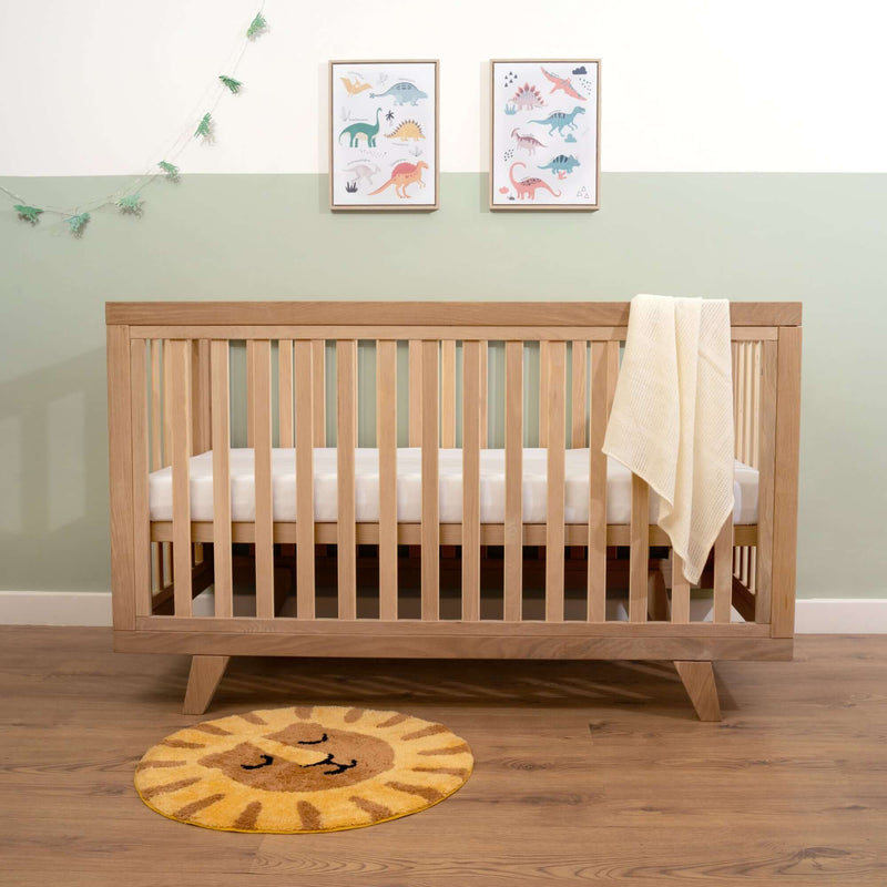 Oak Cot Bed in a Sage Green Scandi nursery room | Cots, Cot Beds, Toddler & Kid Beds | Nursery Furniture - Clair de Lune UK