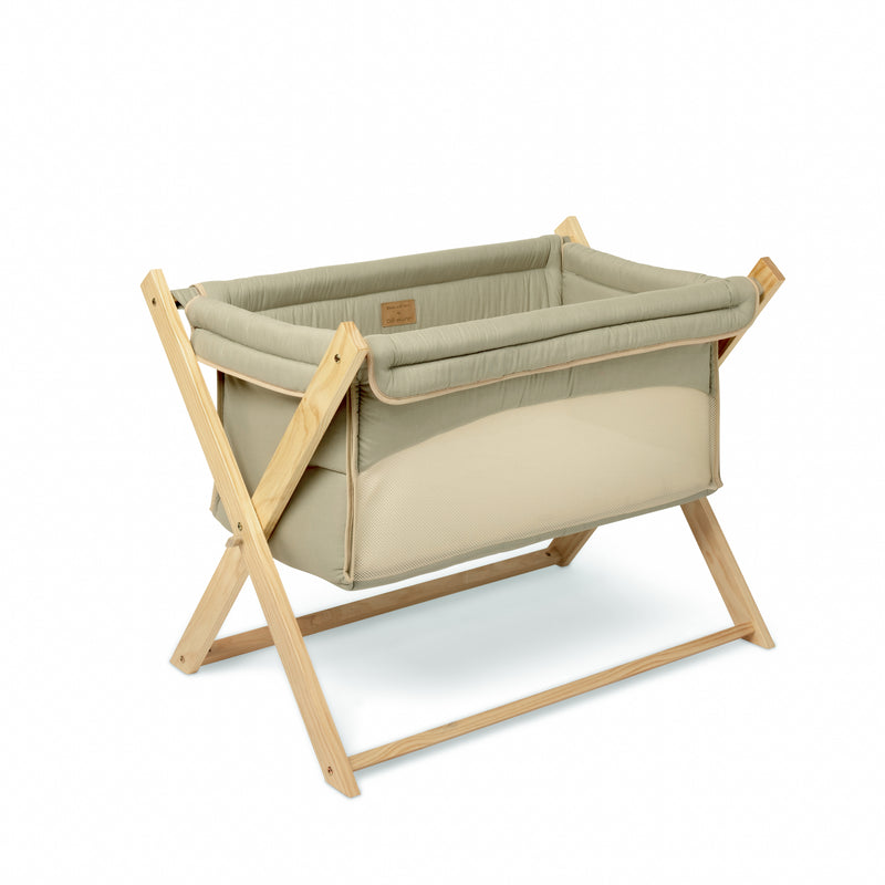 Sage Green Organic Folding Crib | Bedside & Folding Cribs | Next To Me Cots & Newborn Baby Beds | Co-sleepers - Clair de Lune UK