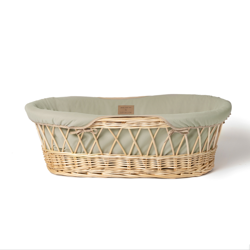 Sage Green Organic Natural Wicker Moses Basket | Moses Baskets | Co-sleepers | Nursery Furniture - Clair de Lune UK