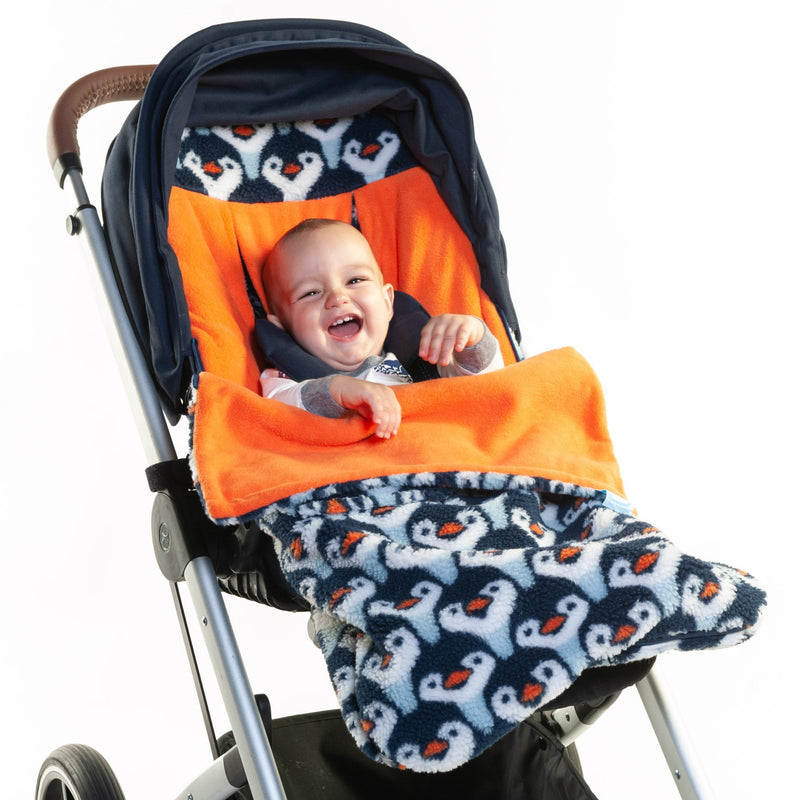 Baby excited to go out in the Waddle Buggysnuggle Snuggle Sherpa™ Footmuff | Pushchair Cosytoes & Footmuffs | Travel Accessories - Clair de Lune UK