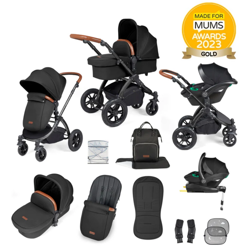 Midnight Ickle Bubba Stomp Luxe All In One I Size Travel System With ISOFIX Base with the black chassis and award-winning logo | Pushchairs and Travel Systems | Baby & Kid Travel - Clair de Lune UK