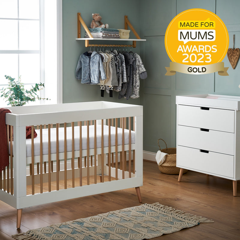 Obaby Maya Mini 2 Piece Room Set in white with the Made for Mums award winning logo | Nursery Furniture Sets | Room Sets | Nursery Furniture - Clair de Lune UK