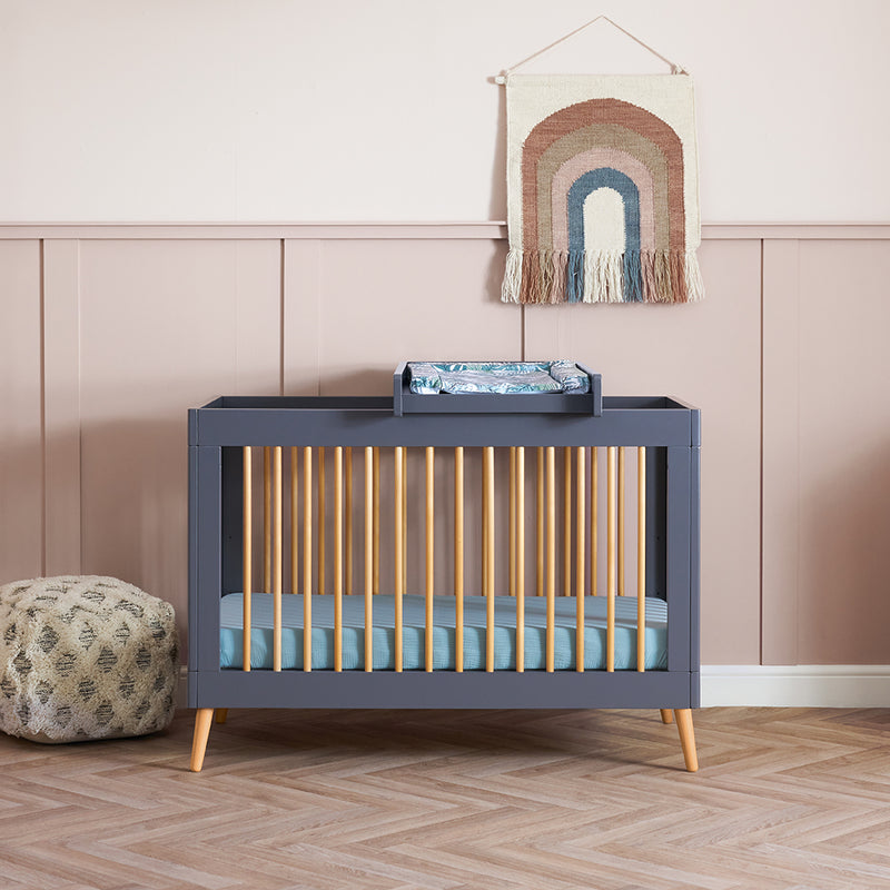 The Scandi Slate Obaby Award-Winning Maya Mini Cot Bed with the matching cot bed top changer | Cots, Cot Beds, Toddler & Kid Beds | Nursery Furniture - Clair de Lune UK