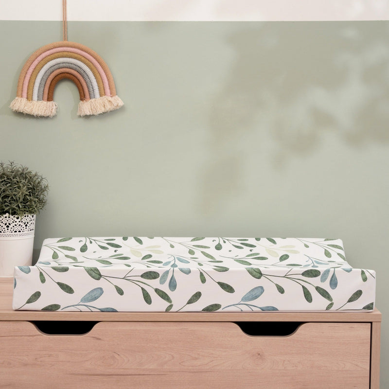  Olive Anti-Roll Wedge Baby Changing Mat on a natural baby dresser | Baby Changing Mats | Baby Bath Time Essentials - Clair de Lune UK