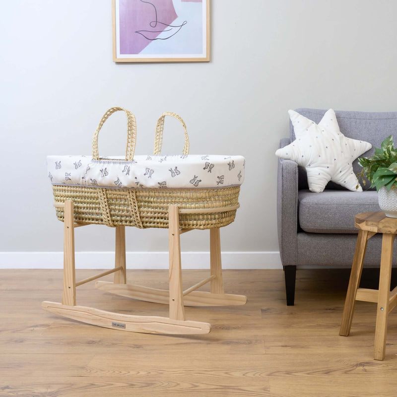 Spring Bunny Palm Moses Basket bundled with the Natural Standard Rocking Stand | Moses Baskets | Co-sleepers | Nursery Furniture - Clair de Lune UK