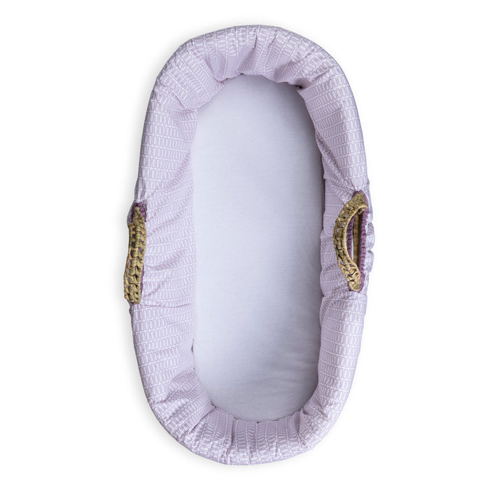  Lilac Blossom Palm Moses Basket showcasing the included mattress and the modern no-hood design | Limited Editions | Co-sleepers | Clair de Lune - UK