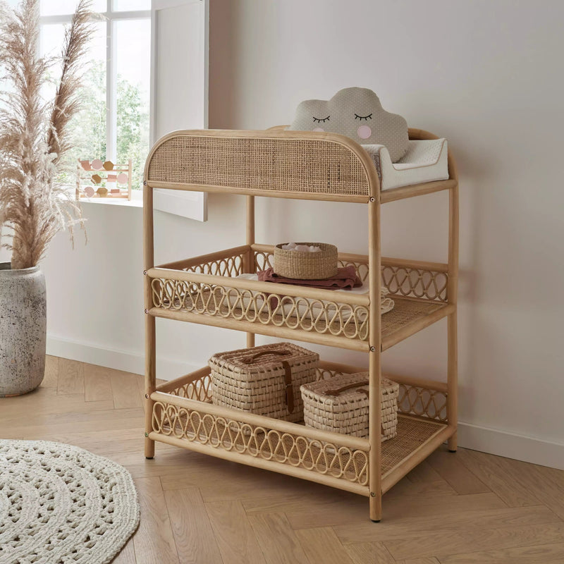 CuddleCo Aria Rattan Changing Table with changing essentials | Baby Bath & Changing Units | Baby Bath Time - Clair de Lune UK