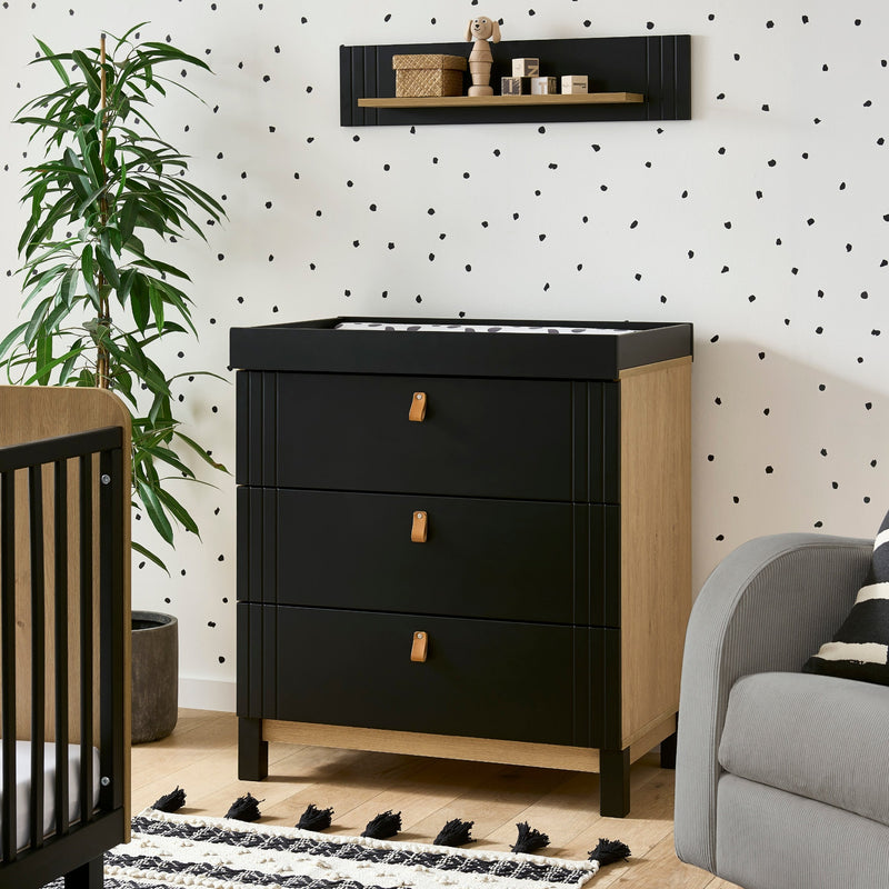 The dresser of the Black and Natural CuddleCo Rafi Nursery Room Sets in a monochrome style nursery furniture room | Nursery Furniture Sets | Room Sets | Nursery Furniture - Clair de Lune UK