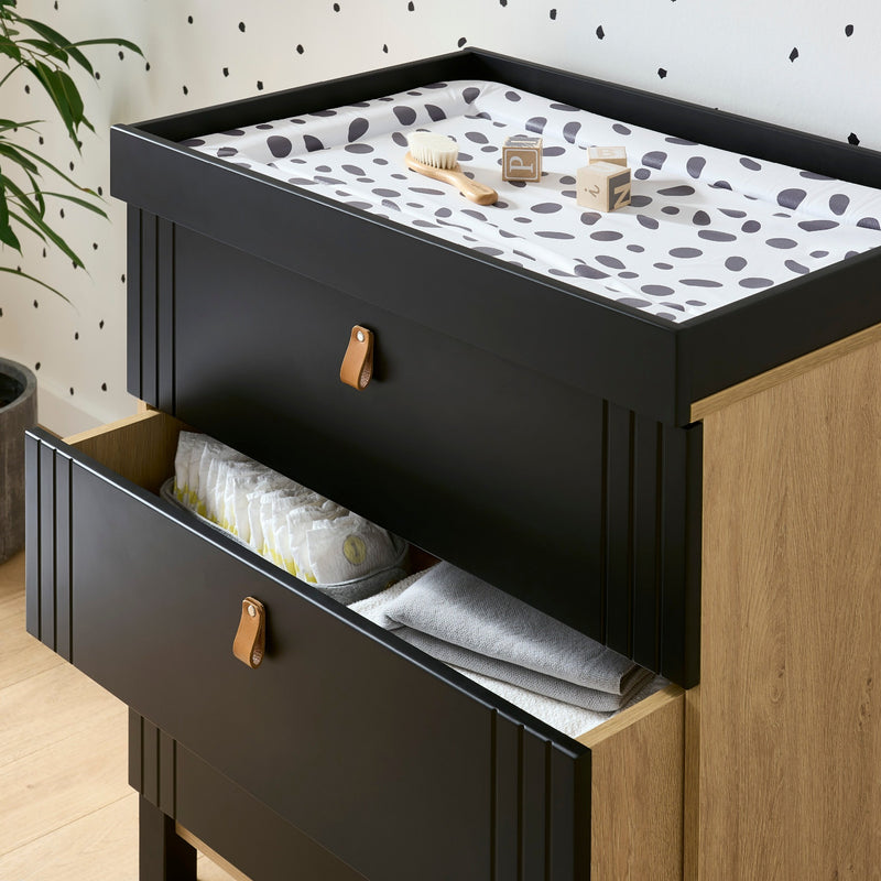 The changer of the Black and Natural CuddleCo Rafi Nursery Room Sets in a monochrome style nursery furniture room | Nursery Furniture Sets | Room Sets | Nursery Furniture - Clair de Lune UK