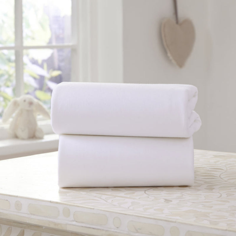 Folded white Moses sheets from the white Baby Shower Gift Set | Newborn Hampers | Baby Gift Sets | Baby Shower, Birthday & Christmas Gifts - Clair de Lune UK