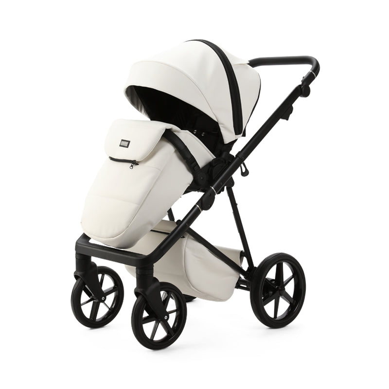White Mee-go 2in1 Milano Evo Premium Pushchair (With Carrycot) coming up with a matching cosy baby footmuff | Pushchairs and Travel Systems | Baby & Kid Travel - Clair de Lune UK