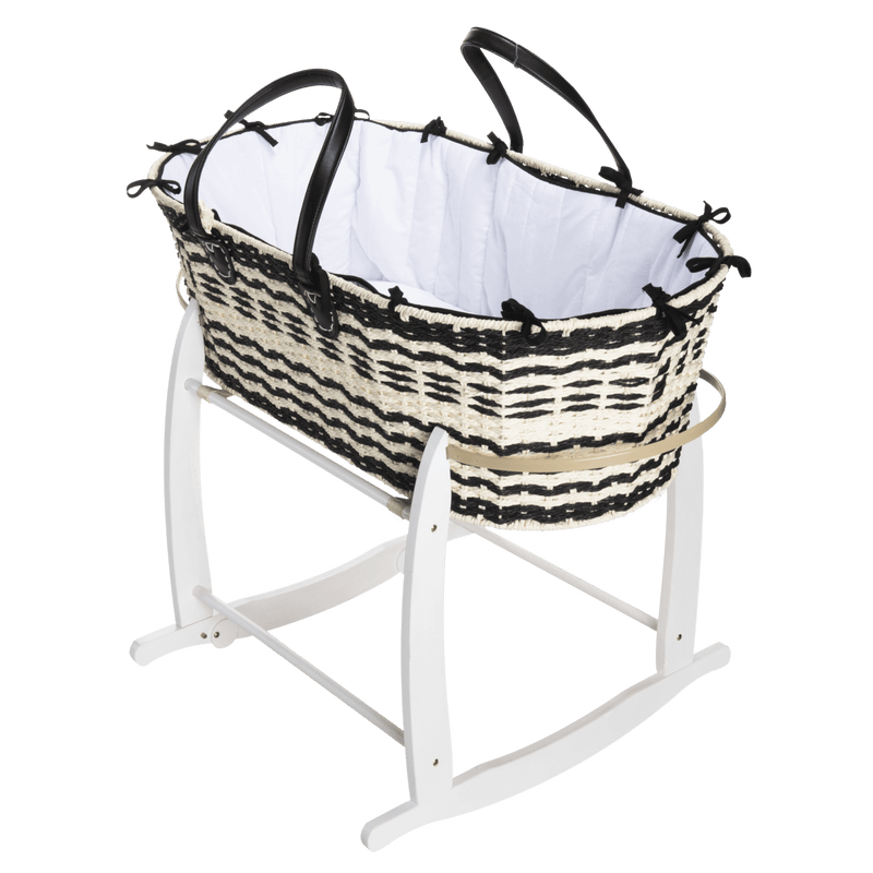 Black & Cream Sustainable Moses Basket bundled with white Deluxe rocking Moses basket stand | Moses Baskets and Stands | Co-sleepers | Nursery Furniture - Clair de Lune UK