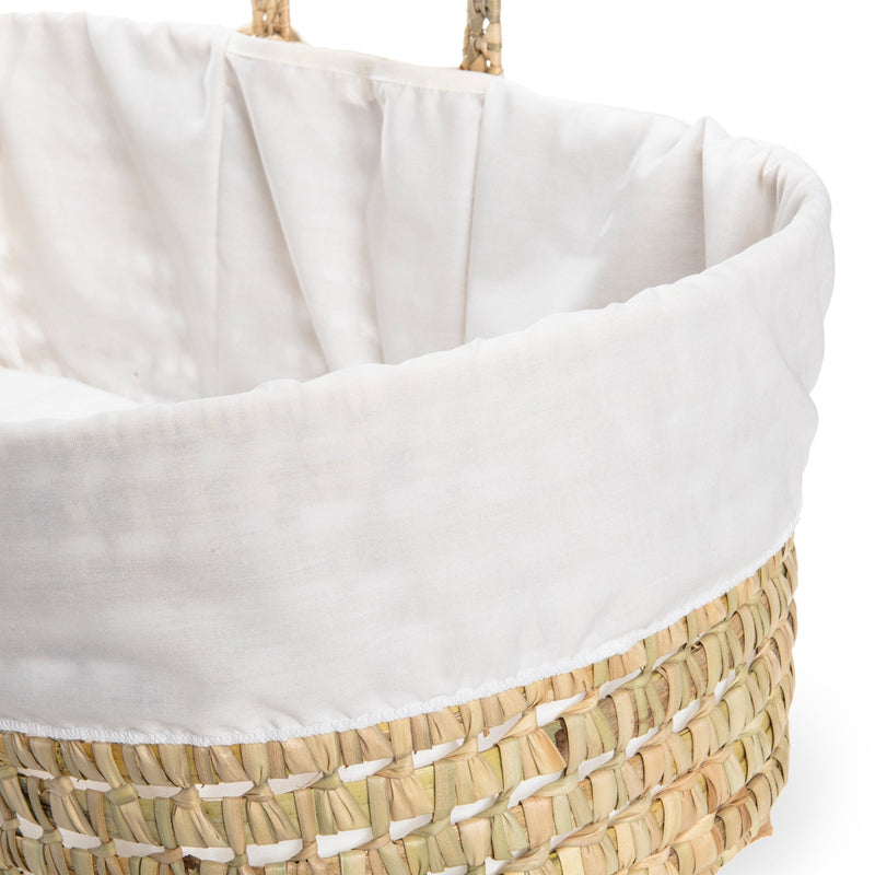 Cream Scandi Palm Moses Basket showing the breathable cotton fabrics | Moses Baskets | Co-sleepers | Nursery Furniture - Clair de Lune UK