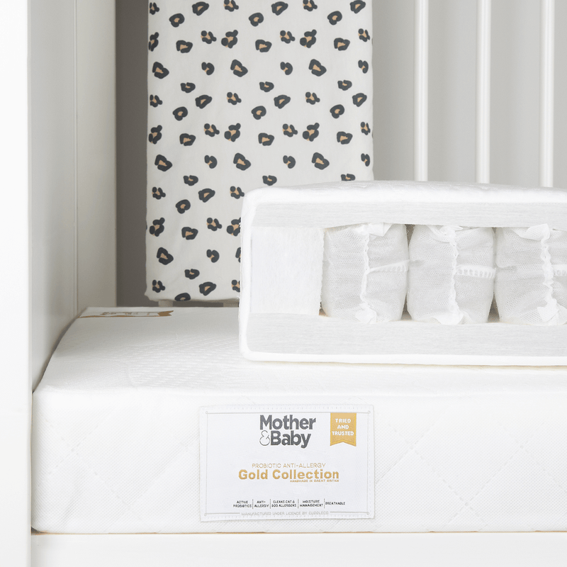 Mother&Baby White Gold Anti Allergy Pocket Sprung Cot Bed Mattress | Baby & Toddler Mattresses | Bedding | Nursery Furniture - Clair de Lune UK