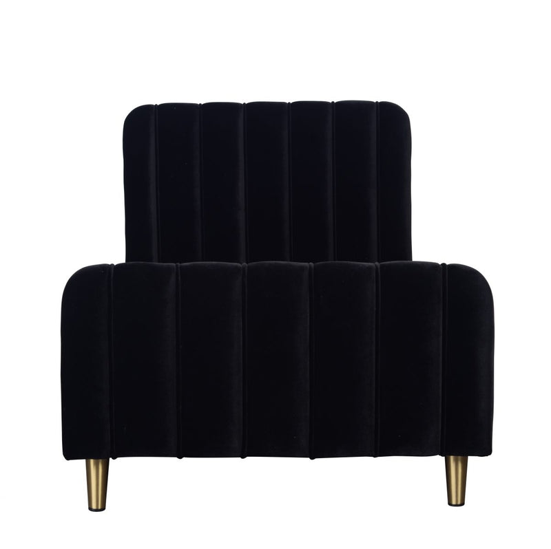 The velvet head and footboard of the Black Obaby Gatsby Velvet Toddler Bed | Cots, Cot Beds, Toddler & Kid Beds | Nursery Furniture - Clair de Lune UK