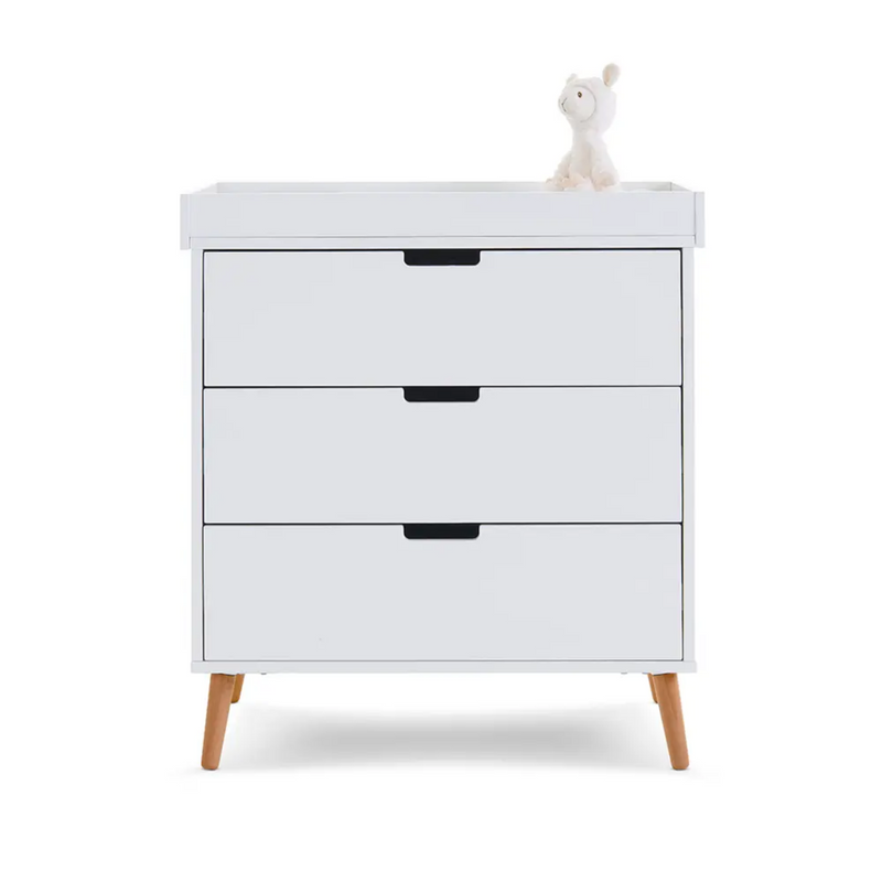The white changer dresser of the White Obaby Maya Mini 3 Piece Room Set | Nursery Furniture Sets | Room Sets | Nursery Furniture - Clair de Lune UK