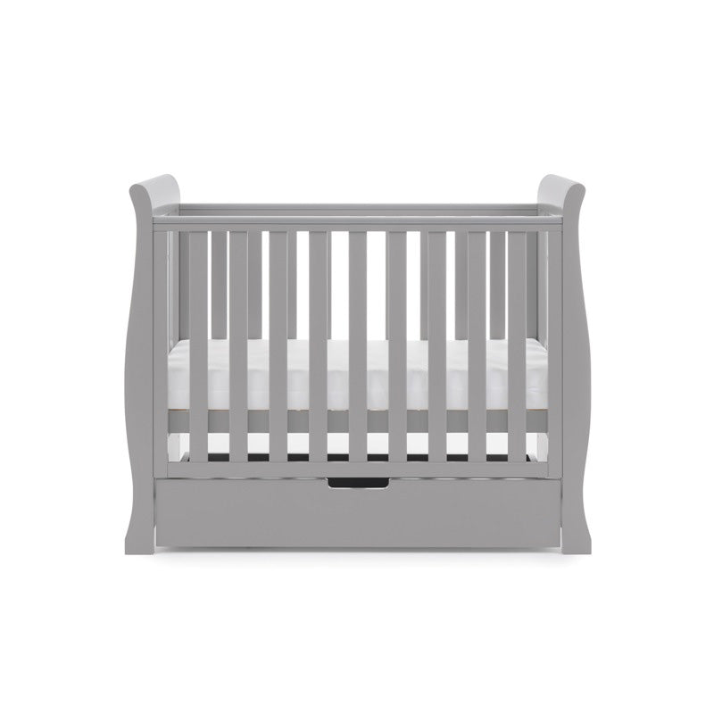 Warm grey Obaby Stamford Space Saver Cot with mattress and a matching under drawer | Cots, Cot Beds, Toddler & Kid Beds | Nursery Furniture - Clair de Lune UK