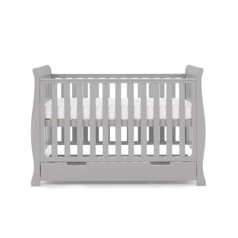 The cot bed transformed as a crib from the warm grey Obaby Stamford Mini Sleigh Cot & Changing Unit | Nursery Furniture Sets | Room Sets | Nursery Furniture - Clair de Lune UK