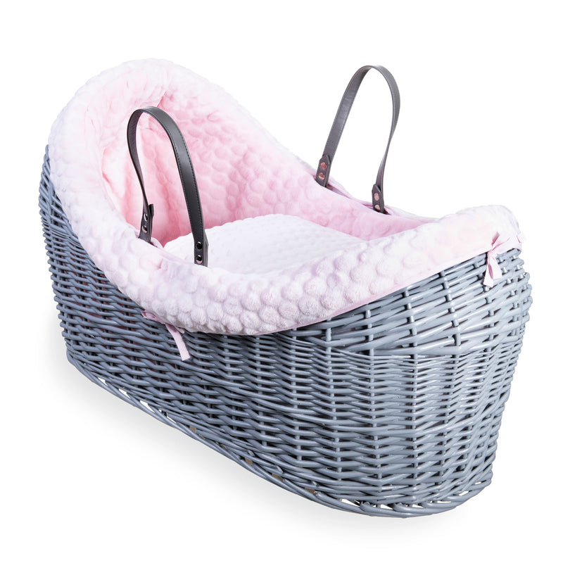 Pink Marshmallow Grey Wicker Noah Pod® | Bassinets | Nursery Furniture - Clair de Lune UK